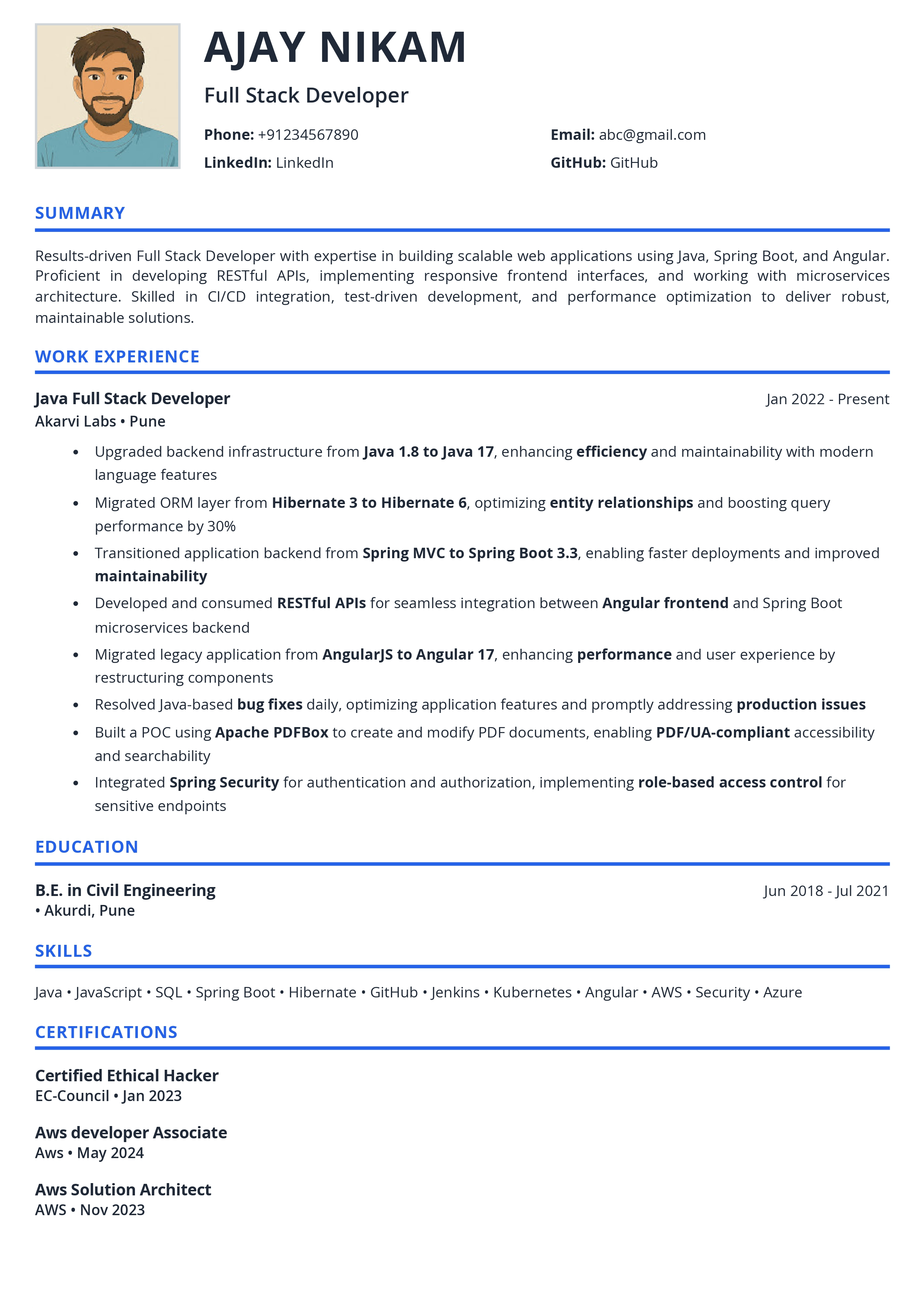 Benjamin Shah Resume Template - Professional with Photo
