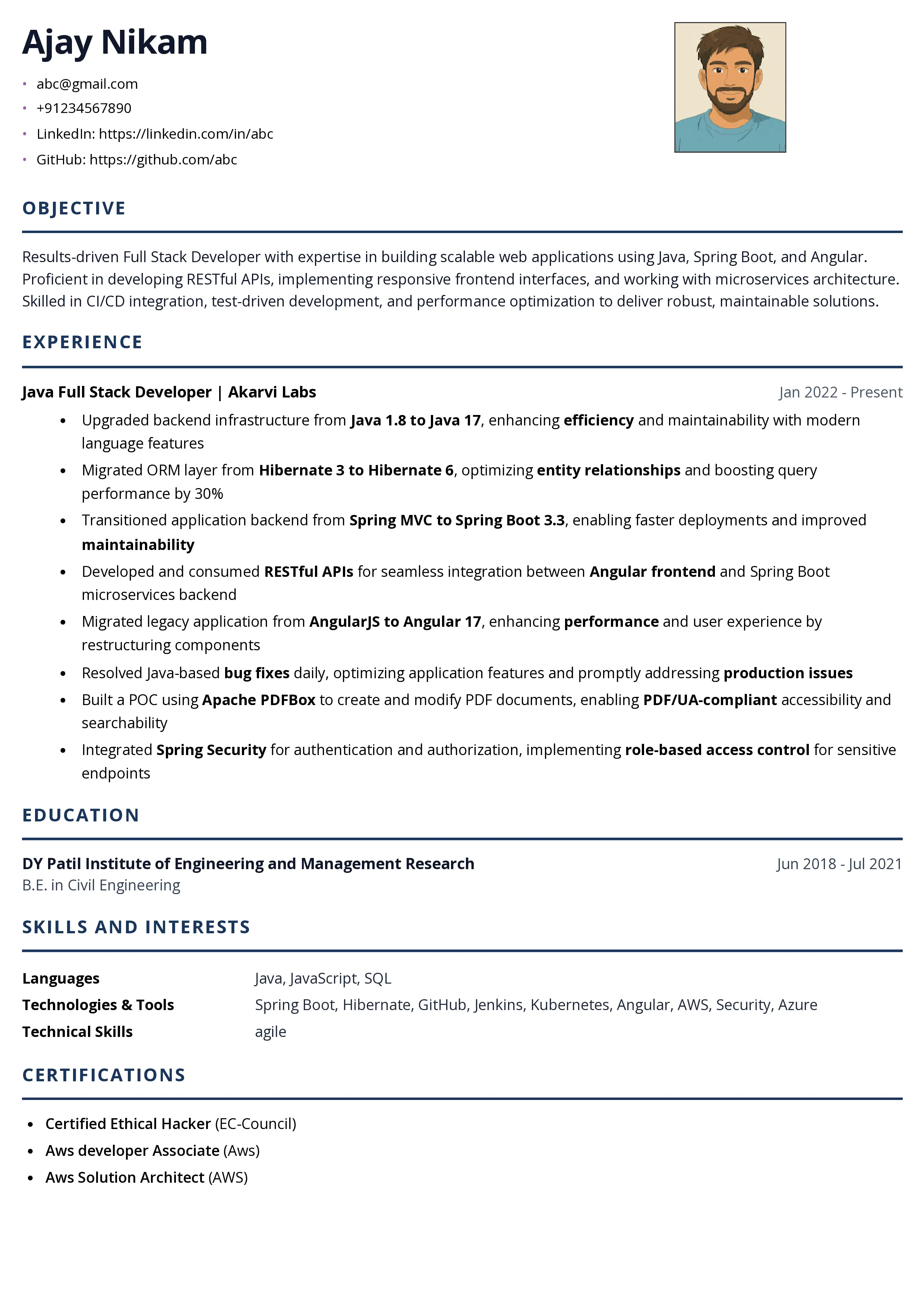 Deloitte Resume Template - Corporate Professional Design