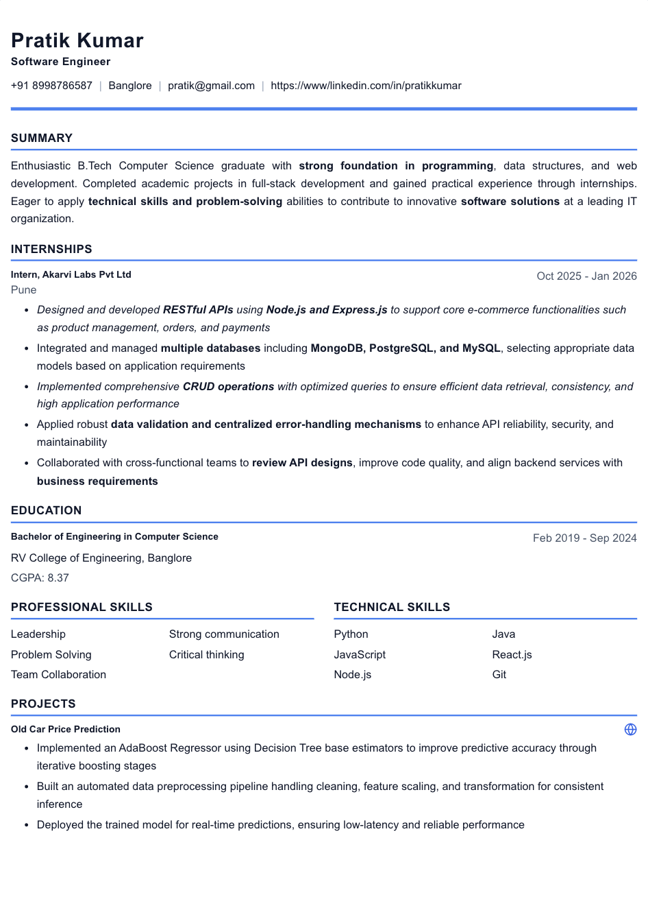 Tech Mahindra Resume Template