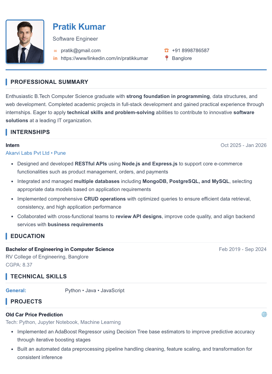 Infosys Resume Template